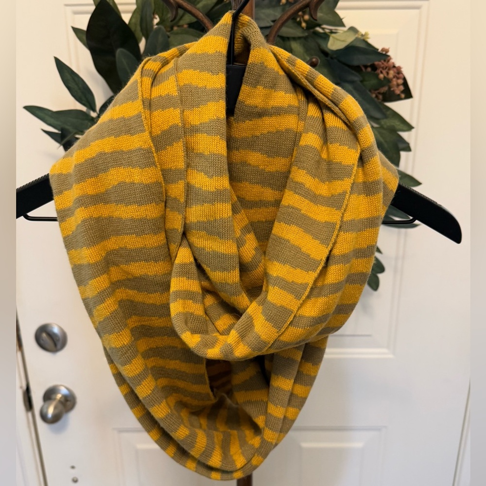 Animal Stripe Mustard Yellow & Gray Knit Infinity Scarf OS